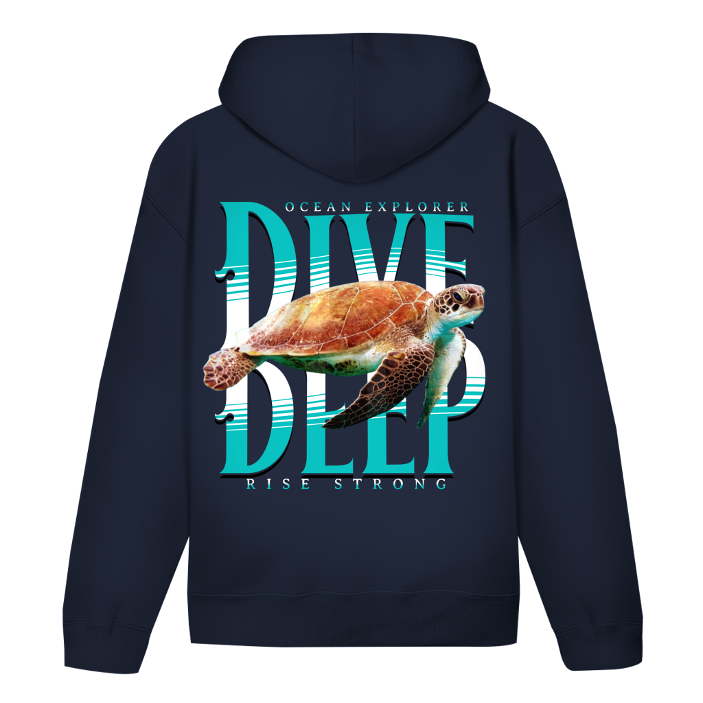 Dive Rise Strong Hoodie – nachhaltiger Ocean Explorer Hoodie mit Schildkröten-Print
