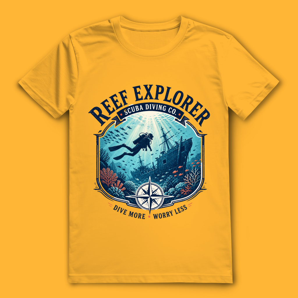 Reef Explorer T-Shirt – nachhaltiges Taucher Shirt mit Wrack-Design aus Bio-Baumwolle