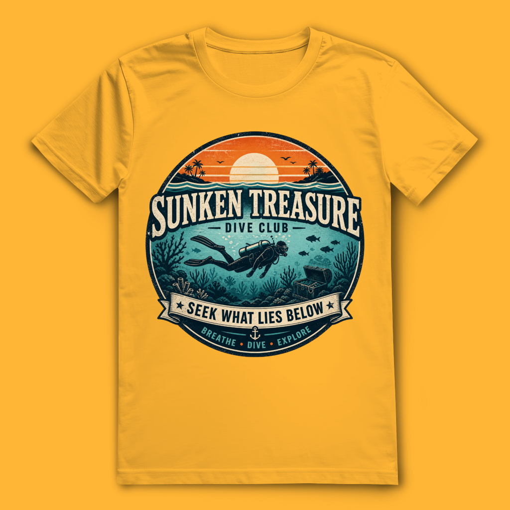 Sunken Treasure T-Shirt – nachhaltiges Taucher Shirt mit Schatztruhen Design