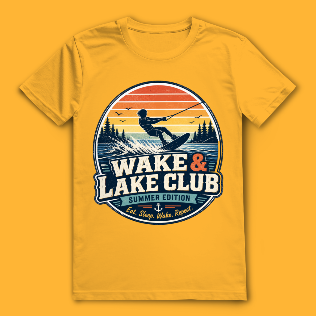 Wake & Lake Club T-Shirt – stylisches Wakeboard Shirt im Retro Design