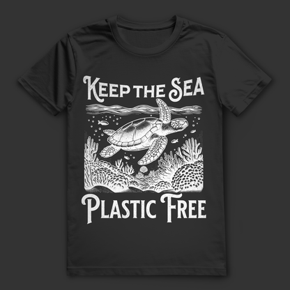 Ocean T-Shirt „Keep the Sea Plastic Free“ – nachhaltiges Statement Shirt mit Schildkröte