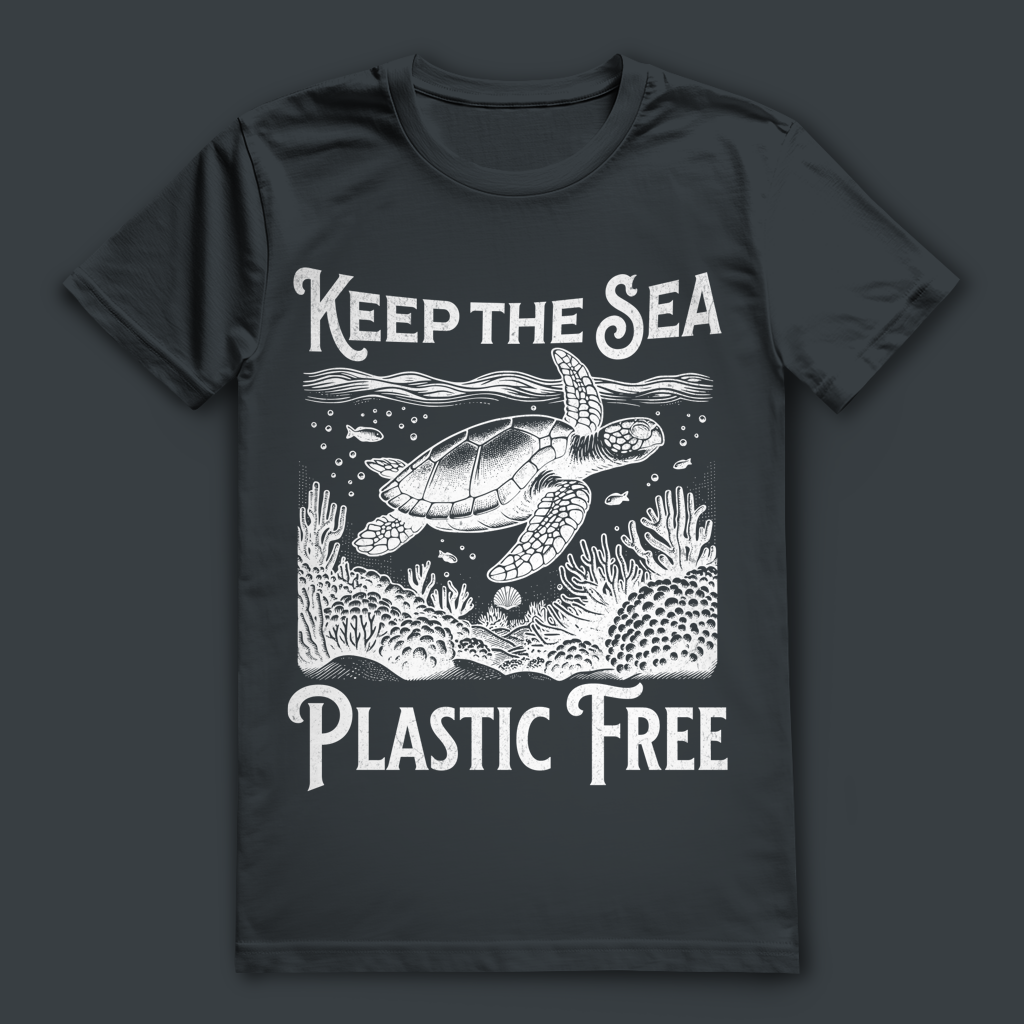 Ocean T-Shirt „Keep the Sea Plastic Free“ – nachhaltiges Statement Shirt mit Schildkröte