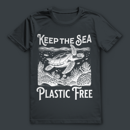 Ocean T-Shirt „Keep the Sea Plastic Free“ – nachhaltiges Statement Shirt mit Schildkröte