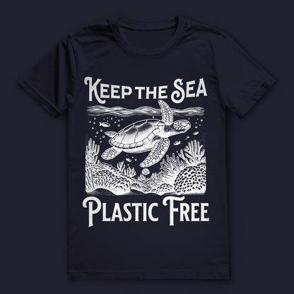 Ocean T-Shirt „Keep the Sea Plastic Free“ – nachhaltiges Statement Shirt mit Schildkröte