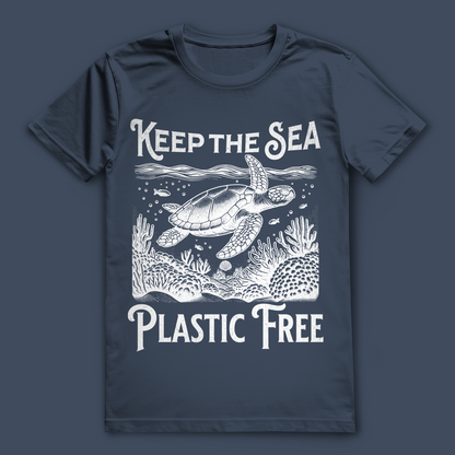Ocean T-Shirt „Keep the Sea Plastic Free“ – nachhaltiges Statement Shirt mit Schildkröte