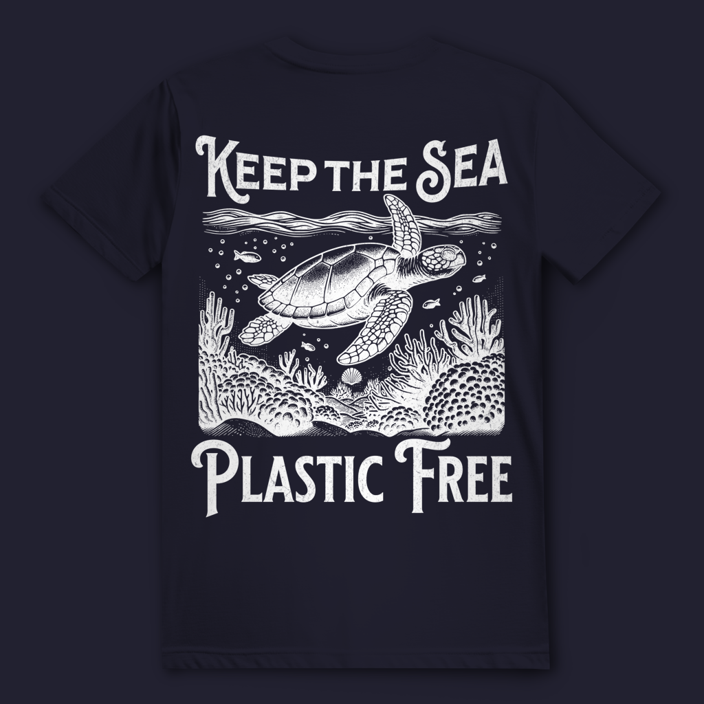 Ocean T-Shirt „Keep the Sea Plastic Free“ – nachhaltiges Statement Shirt mit Schildkröte