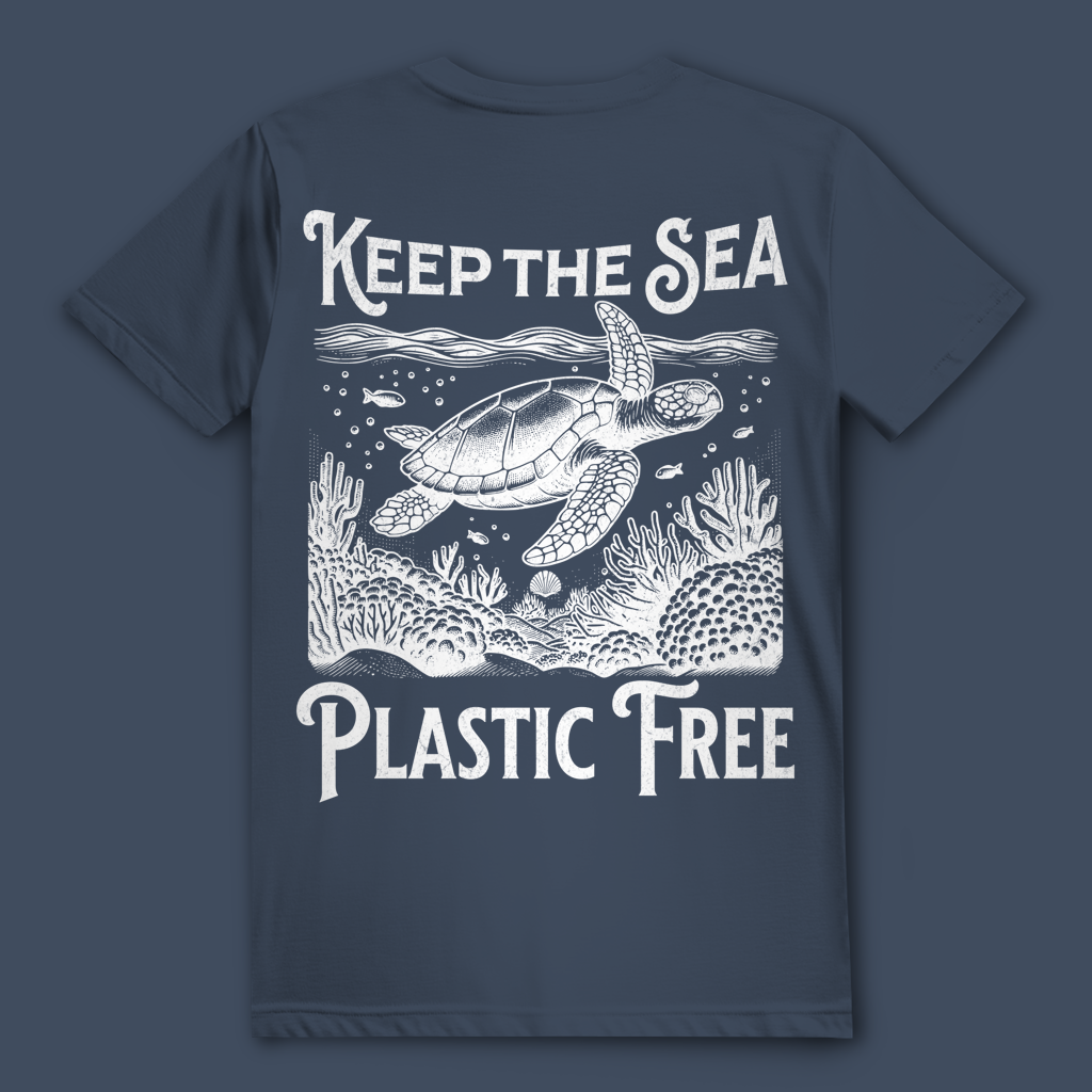 Ocean T-Shirt „Keep the Sea Plastic Free“ – nachhaltiges Statement Shirt mit Schildkröte