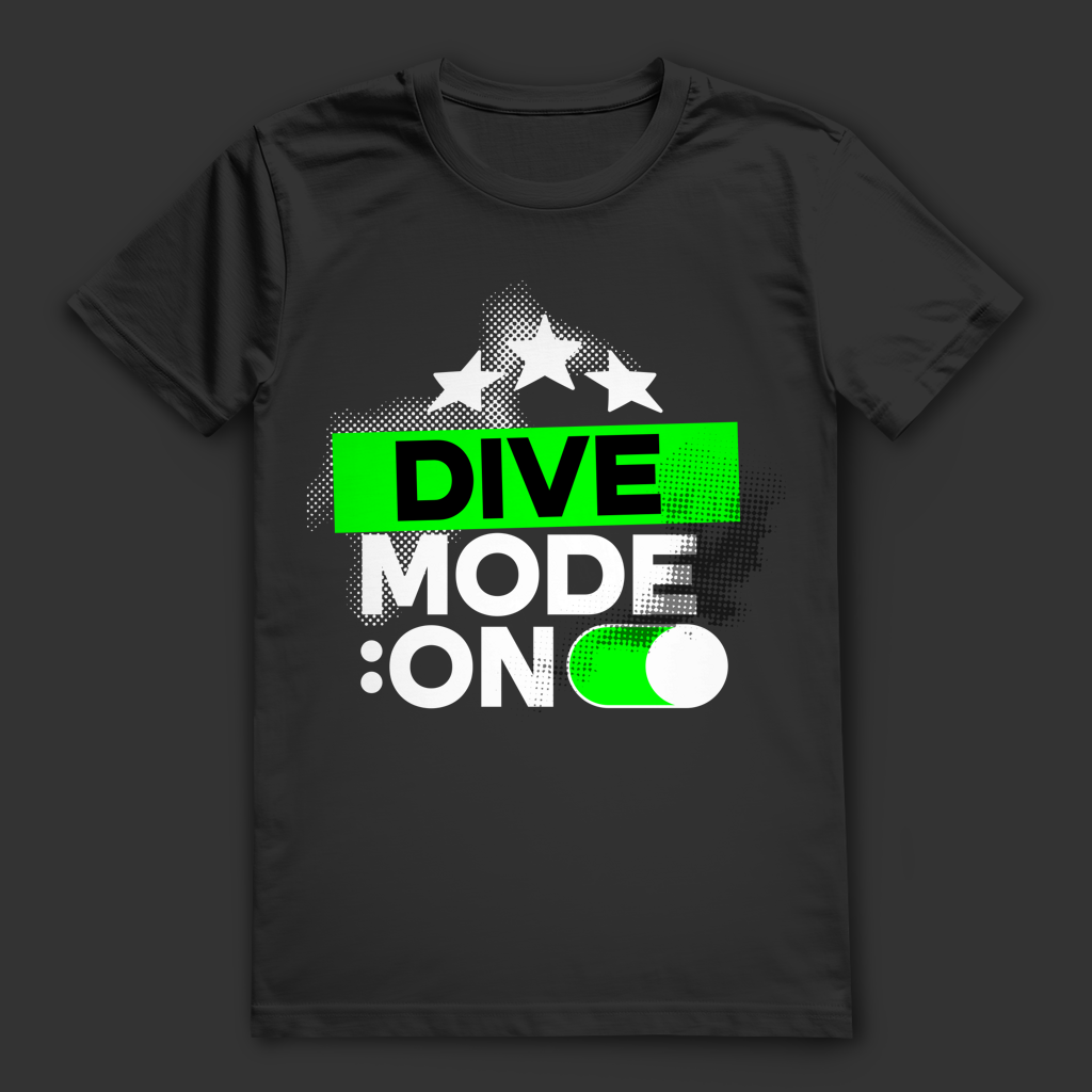 Taucher T-Shirt „Dive Mode ON“ – nachhaltiges Scuba Diving Shirt aus Bio-Baumwolle