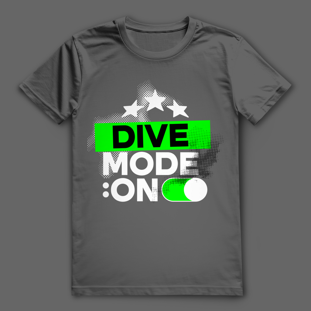 Taucher T-Shirt „Dive Mode ON“ – nachhaltiges Scuba Diving Shirt aus Bio-Baumwolle