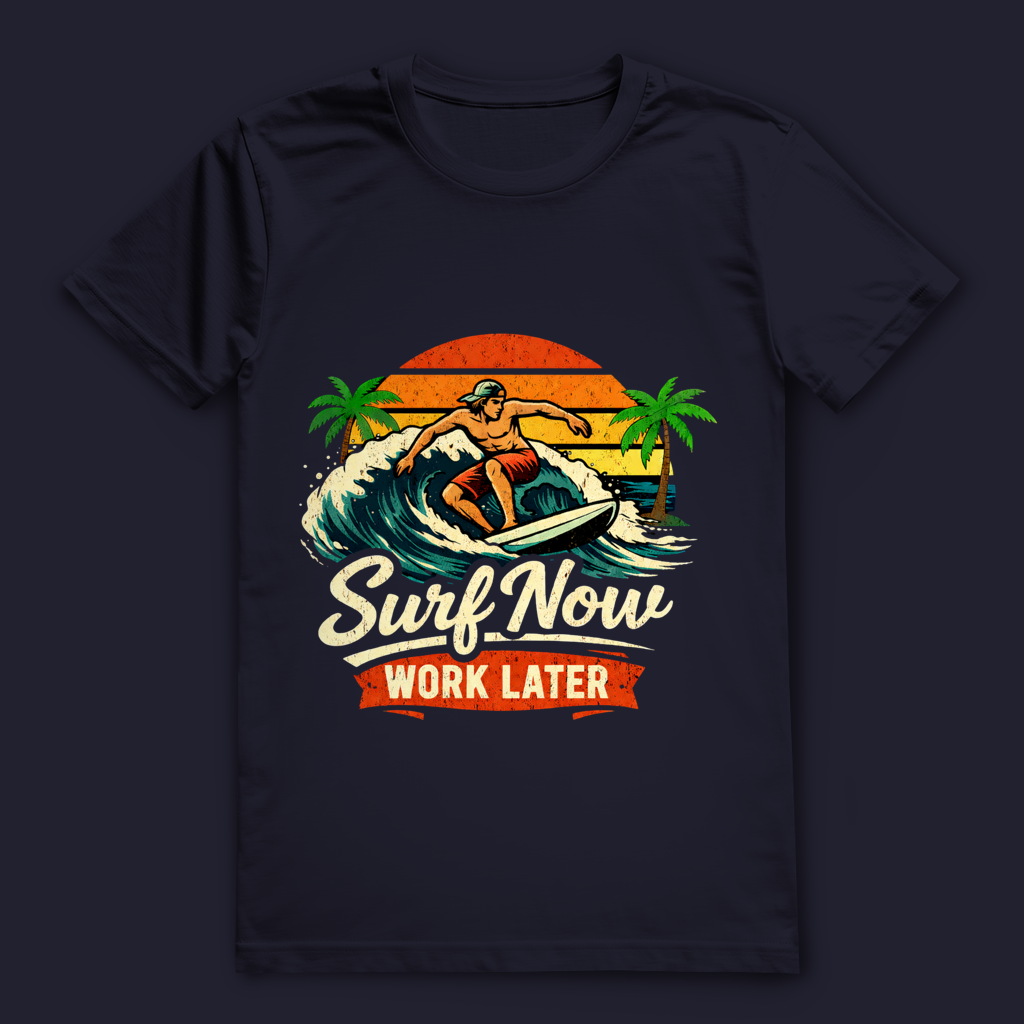 Surf Now Work Later T-Shirt – nachhaltiges Surfshirt aus Bio-Baumwolle