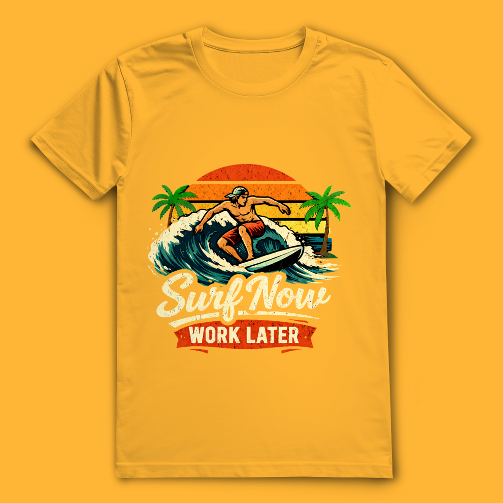 Surf Now Work Later T-Shirt – nachhaltiges Surfshirt aus Bio-Baumwolle