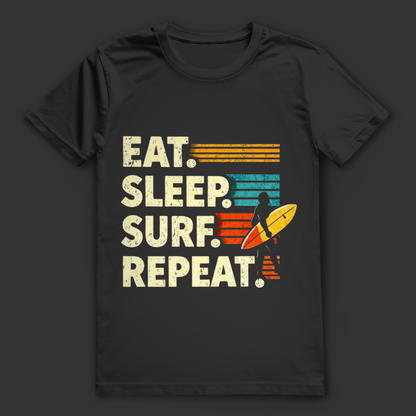Eat Sleep Surf Repeat T-Shirt – nachhaltiges Surfshirt aus Bio-Baumwolle