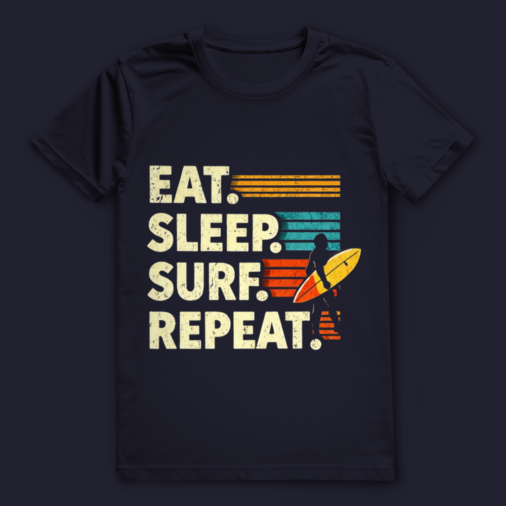 Eat Sleep Surf Repeat T-Shirt – nachhaltiges Surfshirt aus Bio-Baumwolle