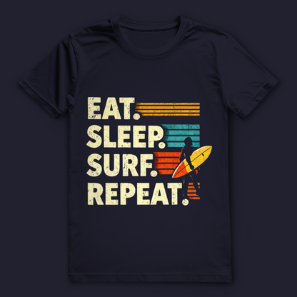 Eat Sleep Surf Repeat T-Shirt – nachhaltiges Surfshirt aus Bio-Baumwolle