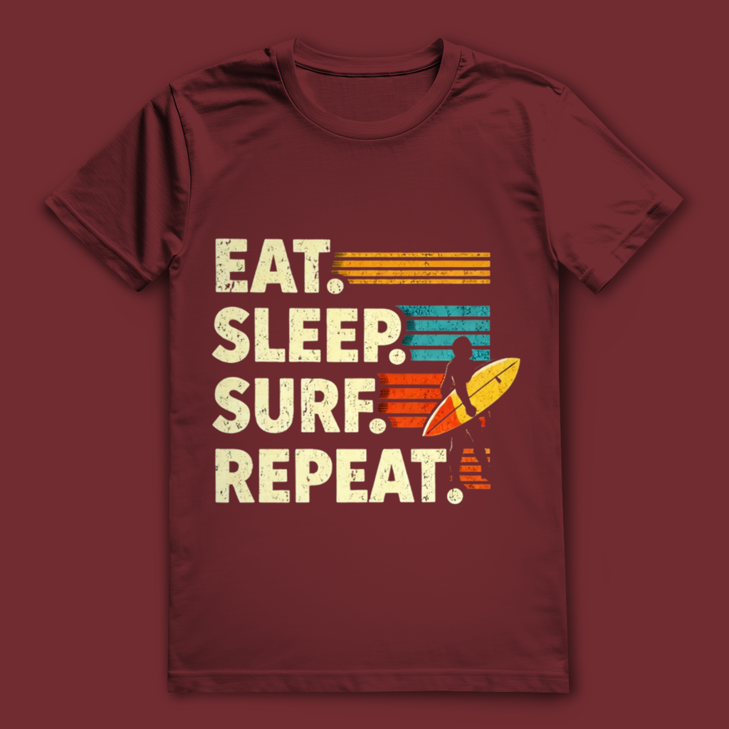 Eat Sleep Surf Repeat T-Shirt – nachhaltiges Surfshirt aus Bio-Baumwolle
