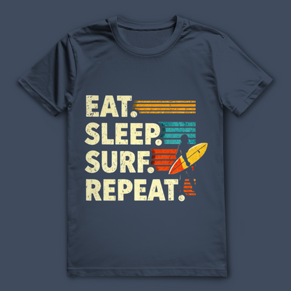 Eat Sleep Surf Repeat T-Shirt – nachhaltiges Surfshirt aus Bio-Baumwolle