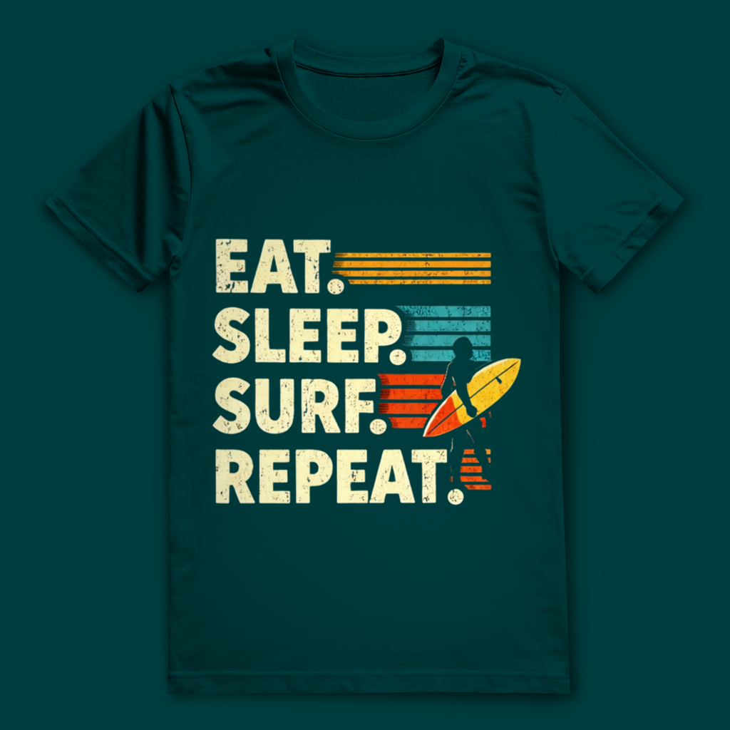 Eat Sleep Surf Repeat T-Shirt – nachhaltiges Surfshirt aus Bio-Baumwolle