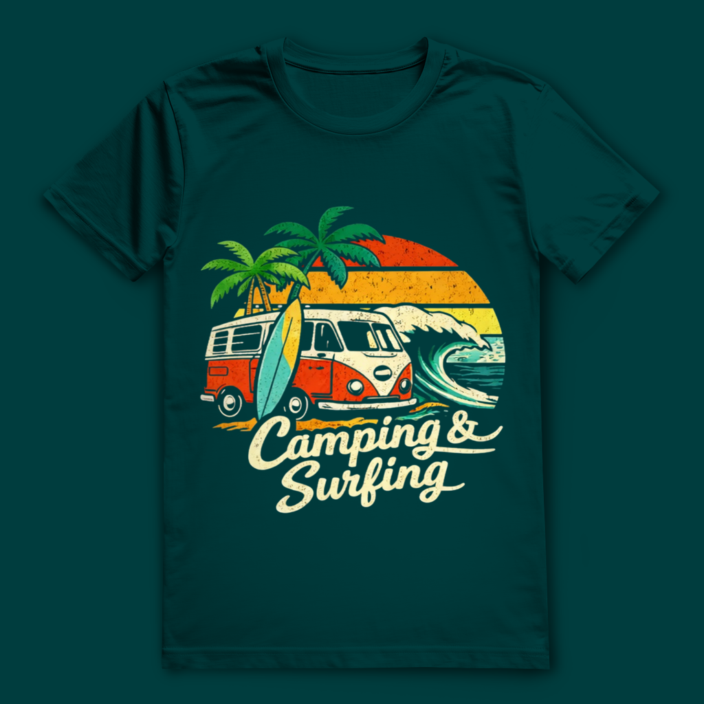 Camping & Surfing T-Shirt – nachhaltiges Surfshirt aus Bio-Baumwolle