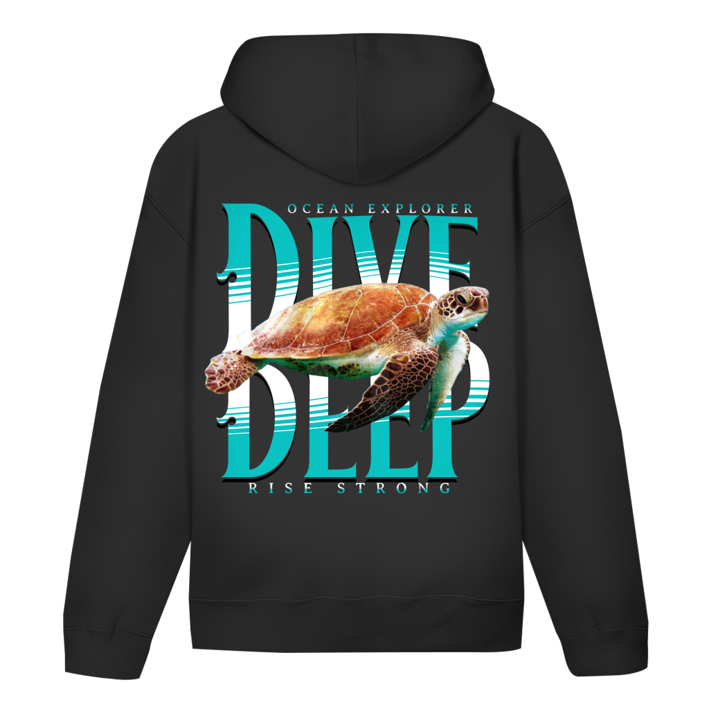 Dive Rise Strong Hoodie – nachhaltiger Ocean Explorer Hoodie mit Schildkröten-Print
