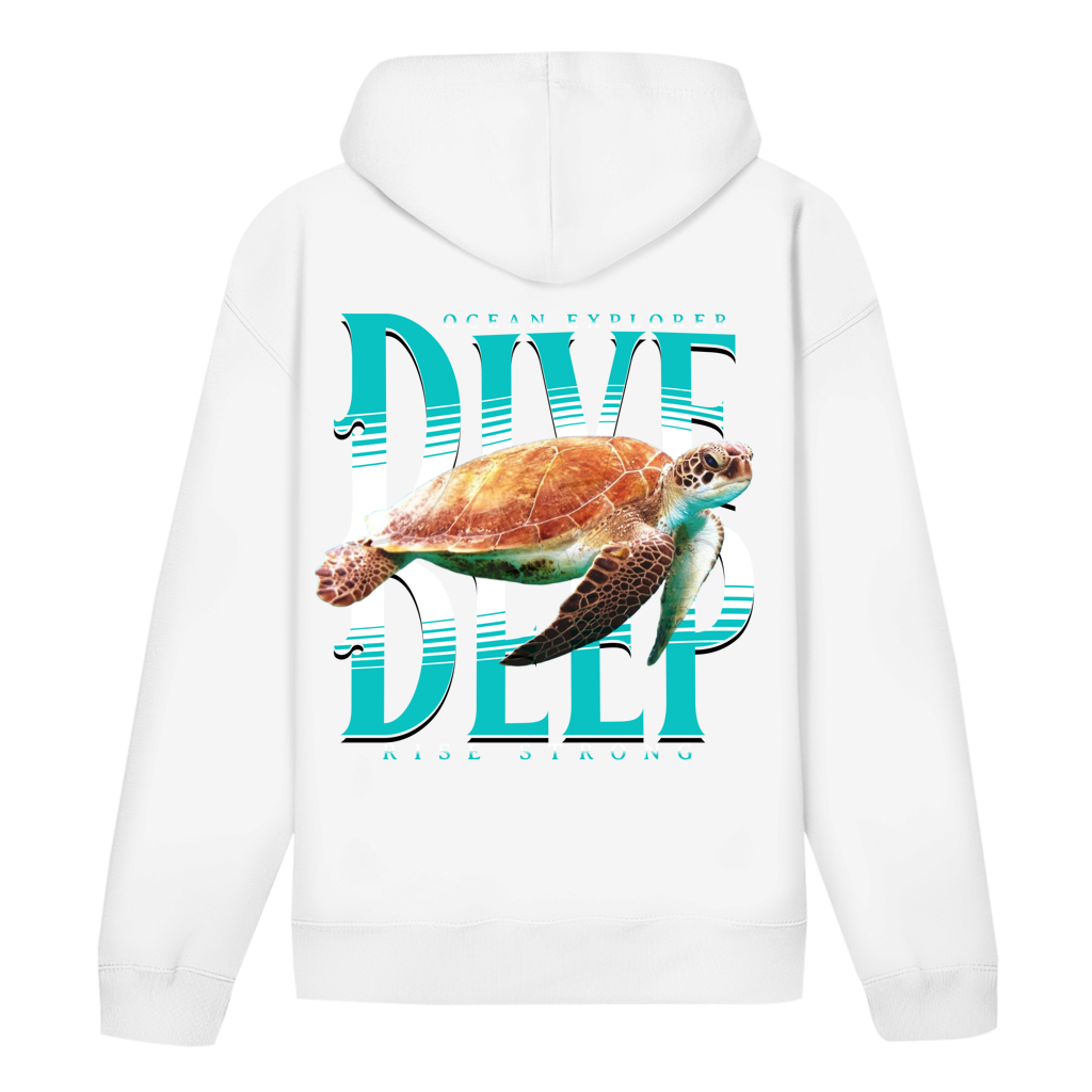 Dive Rise Strong Hoodie – nachhaltiger Ocean Explorer Hoodie mit Schildkröten-Print