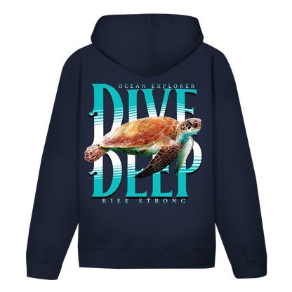 Dive Rise Strong Hoodie – nachhaltiger Ocean Explorer Hoodie mit Schildkröten-Print