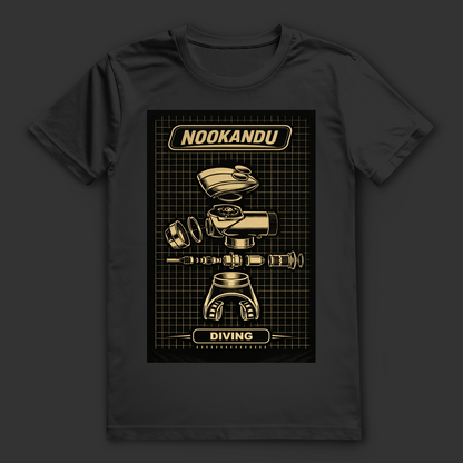 Nookandu Diving T-Shirt – nachhaltiges Taucher Shirt mit Atemregler Blueprint Design