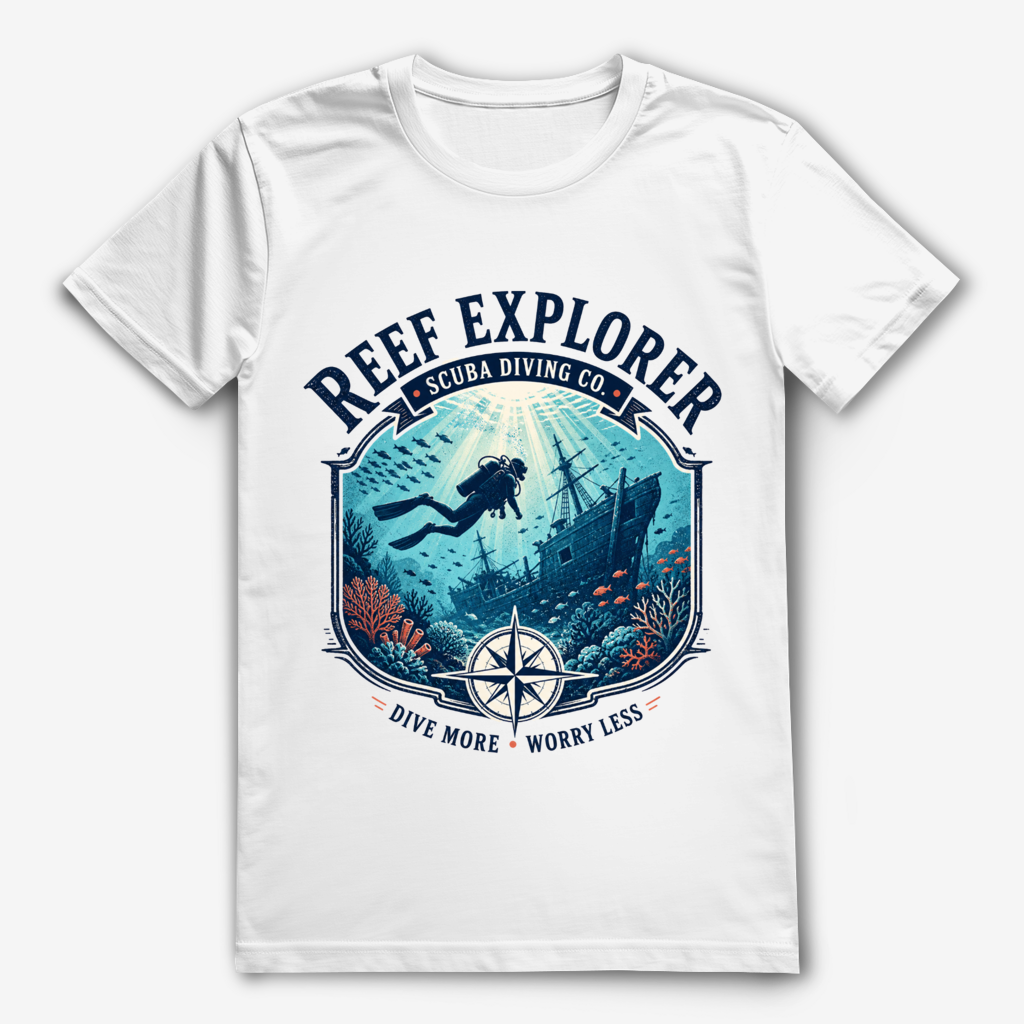 Reef Explorer T-Shirt – nachhaltiges Taucher Shirt mit Wrack-Design aus Bio-Baumwolle
