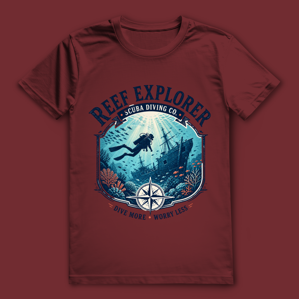 Reef Explorer T-Shirt – nachhaltiges Taucher Shirt mit Wrack-Design aus Bio-Baumwolle
