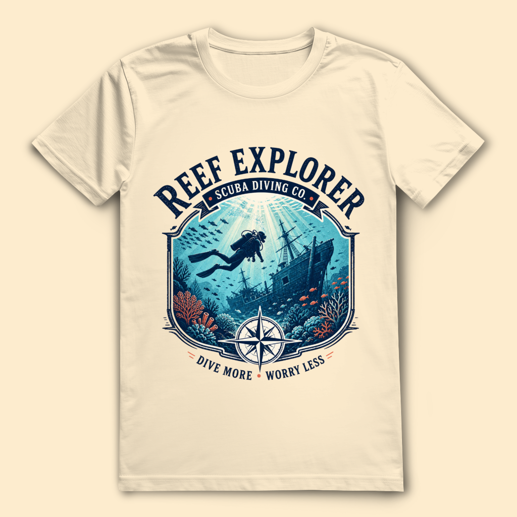Reef Explorer T-Shirt – nachhaltiges Taucher Shirt mit Wrack-Design aus Bio-Baumwolle