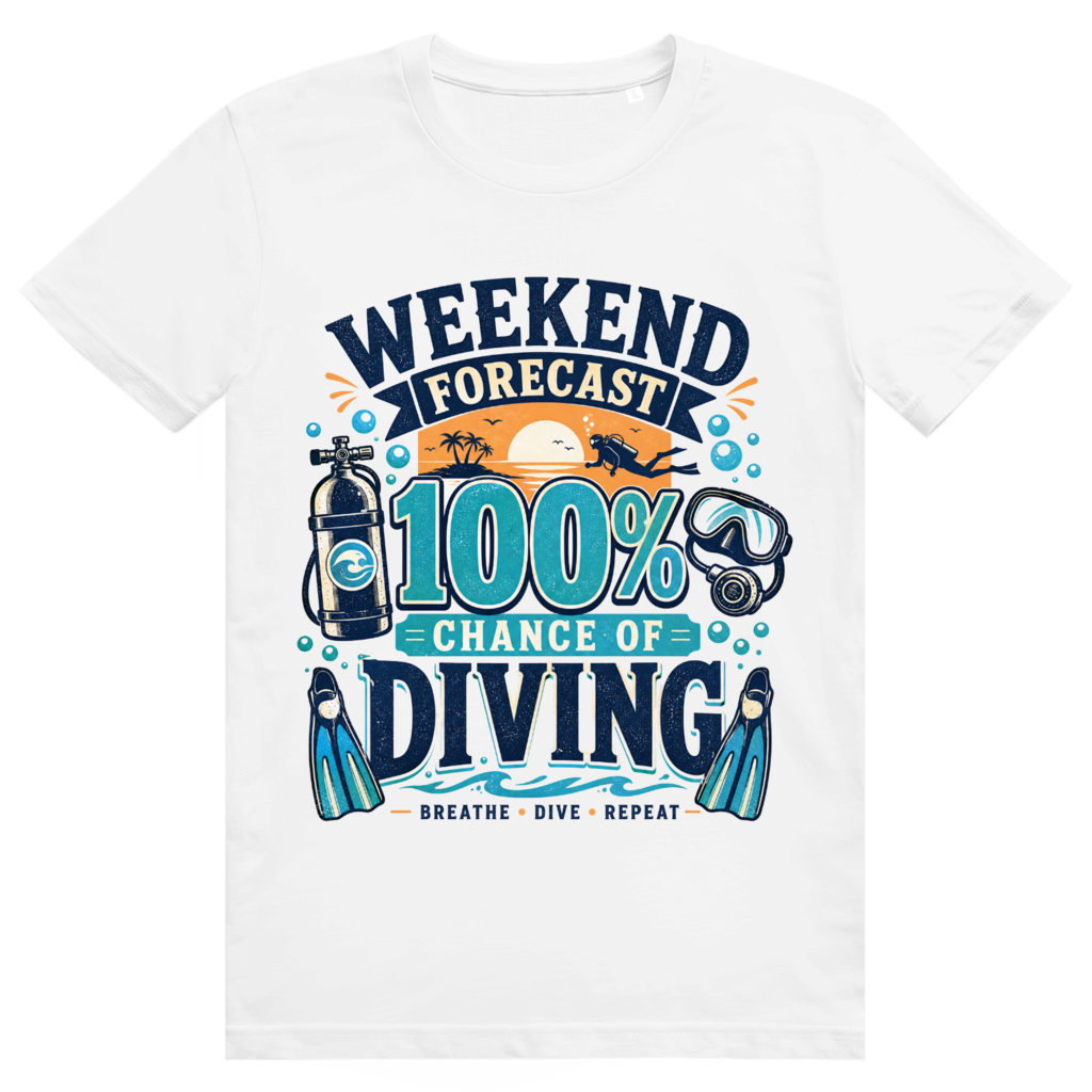 Weekend Forecast T-Shirt – nachhaltiges Taucher Shirt mit 100% Diving Design