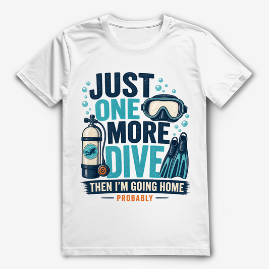 Just One More Dive T-Shirt – nachhaltiges Taucher Shirt mit humorvollem Diving Design