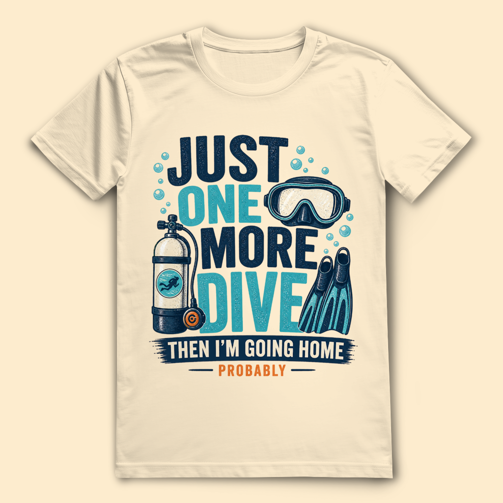 Just One More Dive T-Shirt – nachhaltiges Taucher Shirt mit humorvollem Diving Design