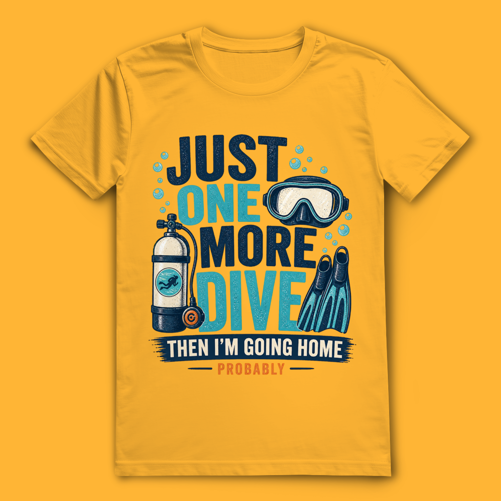 Just One More Dive T-Shirt – nachhaltiges Taucher Shirt mit humorvollem Diving Design
