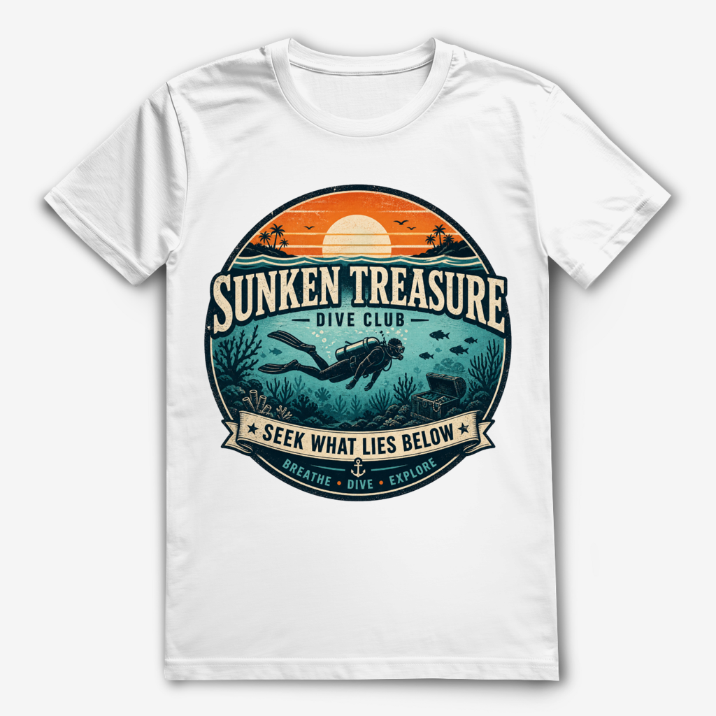 Sunken Treasure T-Shirt – nachhaltiges Taucher Shirt mit Schatztruhen Design