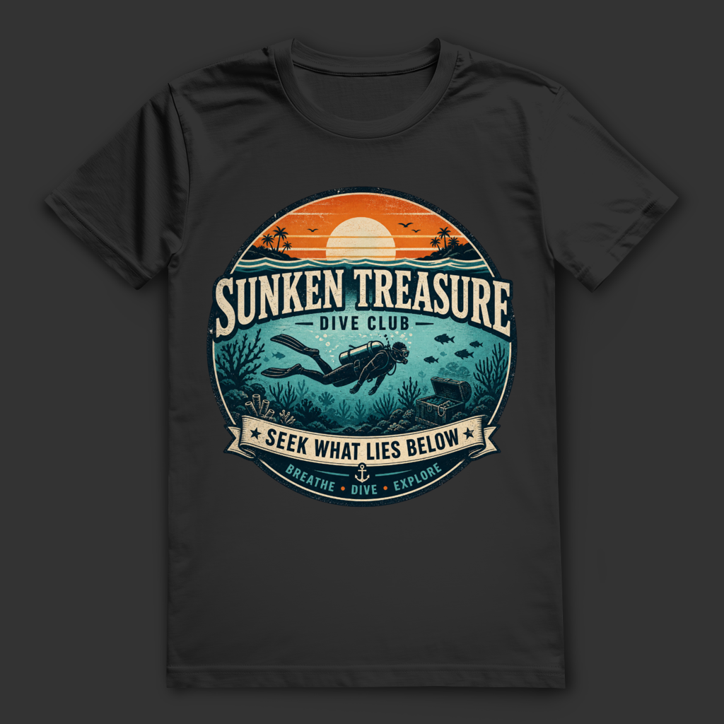 Sunken Treasure T-Shirt – nachhaltiges Taucher Shirt mit Schatztruhen Design