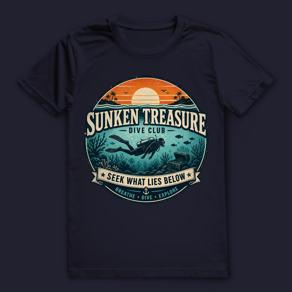 Sunken Treasure T-Shirt – nachhaltiges Taucher Shirt mit Schatztruhen Design