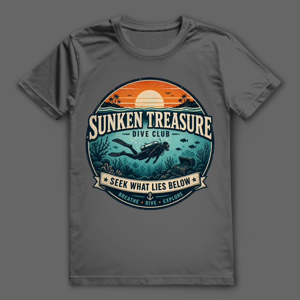 Sunken Treasure T-Shirt – nachhaltiges Taucher Shirt mit Schatztruhen Design