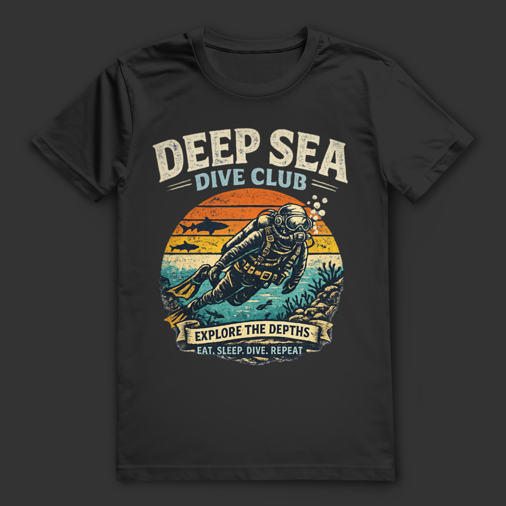 Deep Sea Dive Club T-Shirt – nachhaltiges Taucher Shirt mit Retro Design