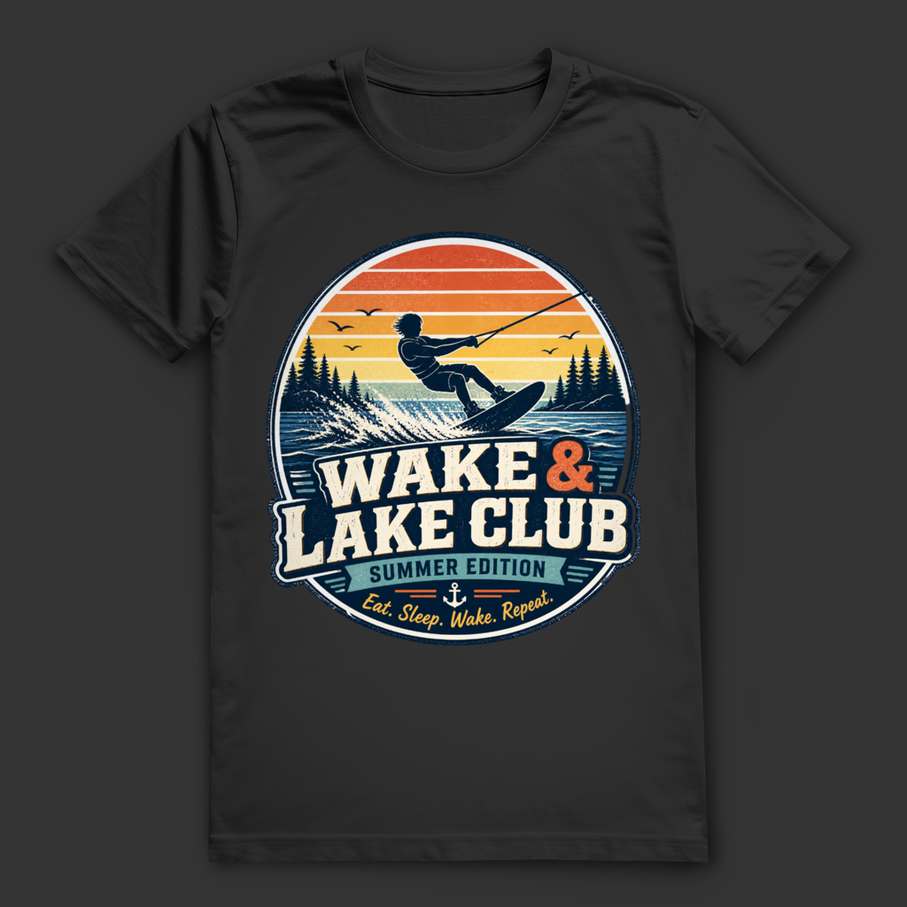 Wake & Lake Club T-Shirt – stylisches Wakeboard Shirt im Retro Design