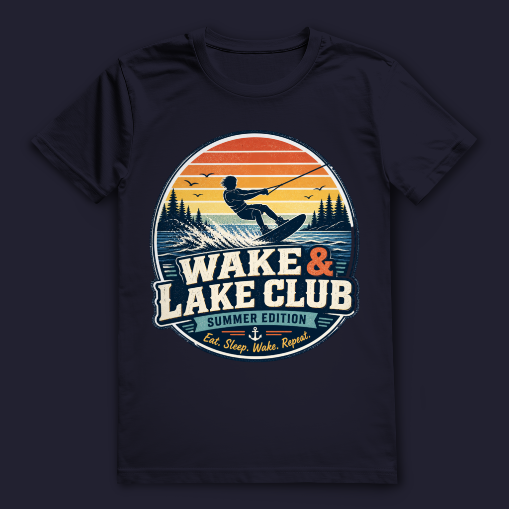 Wake & Lake Club T-Shirt – stylisches Wakeboard Shirt im Retro Design