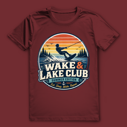 Wake & Lake Club T-Shirt – stylisches Wakeboard Shirt im Retro Design