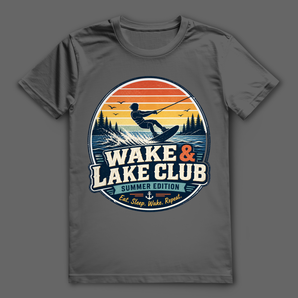 Wake & Lake Club T-Shirt – stylisches Wakeboard Shirt im Retro Design
