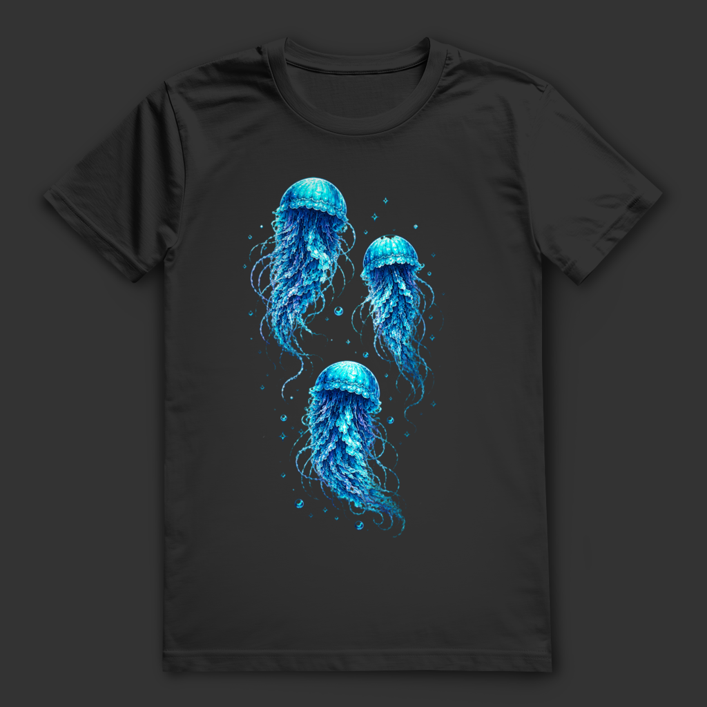 Quallen T-Shirt | Leuchtendes Meer Shirt | Ozean Motiv für Taucher & Meerliebhaber | Geschenk für Wasserfans