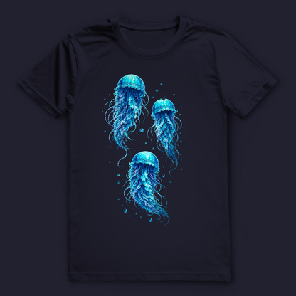 Quallen T-Shirt | Leuchtendes Meer Shirt | Ozean Motiv für Taucher & Meerliebhaber | Geschenk für Wasserfans