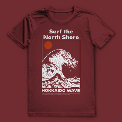 Surf T-Shirt | Hokkaido Wave Shirt für Surfer & Meerliebhaber | Wellenmotiv Shirt im Retro Stil | Geschenk für Wasserfans