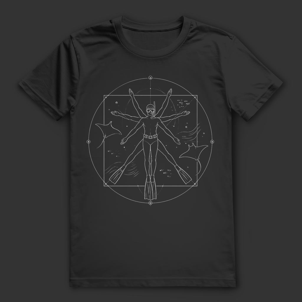 Apnoetaucher T-Shirt im Da Vinci Stil – Freitaucher Shirt für Unterwasserfans
