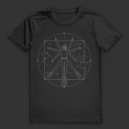 Apnoetaucher T-Shirt im Da Vinci Stil – Freitaucher Shirt für Unterwasserfans