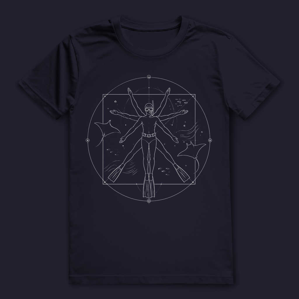 Apnoetaucher T-Shirt im Da Vinci Stil – Freitaucher Shirt für Unterwasserfans