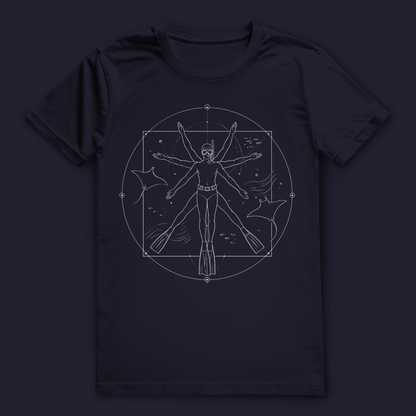 Apnoetaucher T-Shirt im Da Vinci Stil – Freitaucher Shirt für Unterwasserfans