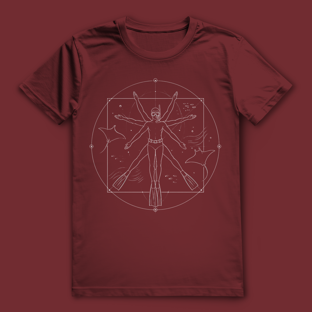 Apnoetaucher T-Shirt im Da Vinci Stil – Freitaucher Shirt für Unterwasserfans